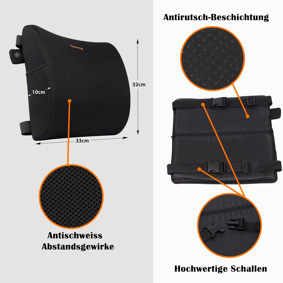 Thermrup® Ergonomisch verwarmd rugkussen USB HR631